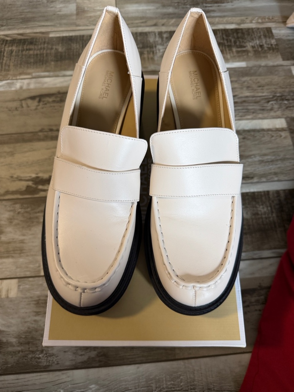 Michael Kors White Leather Penny Loafers with Black Sole